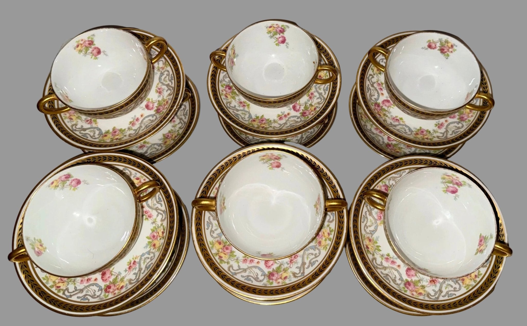 Antique Jean Pouyat Limoges France Bouillon Cup & Saucer Service for 12, Hand Decorated Roses & Gilt - AntiquesEtceteraAntique Jean Pouyat Limoges France Bouillon Cup & Saucer Service for 12, Hand Decorated Roses & GiltElegant / Collectible DinnerwareJean Pouyat LimogesAntiquesEtcetera