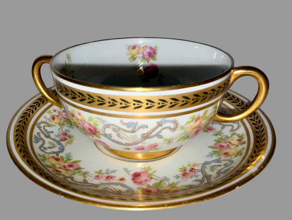 Antique Jean Pouyat Limoges France Bouillon Cup & Saucer Service for 12, Hand Decorated Roses & Gilt - AntiquesEtceteraAntique Jean Pouyat Limoges France Bouillon Cup & Saucer Service for 12, Hand Decorated Roses & GiltElegant / Collectible DinnerwareJean Pouyat LimogesAntiquesEtcetera