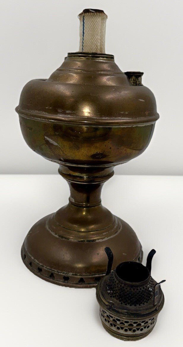 Antique Junior Brass E. Miller Kerosene Lamp w/ Working Burner, Wick and Riser - AntiquesEtceteraAntique Junior Brass E. Miller Kerosene Lamp w/ Working Burner, Wick and RiserEdward MillerAntiquesEtcetera