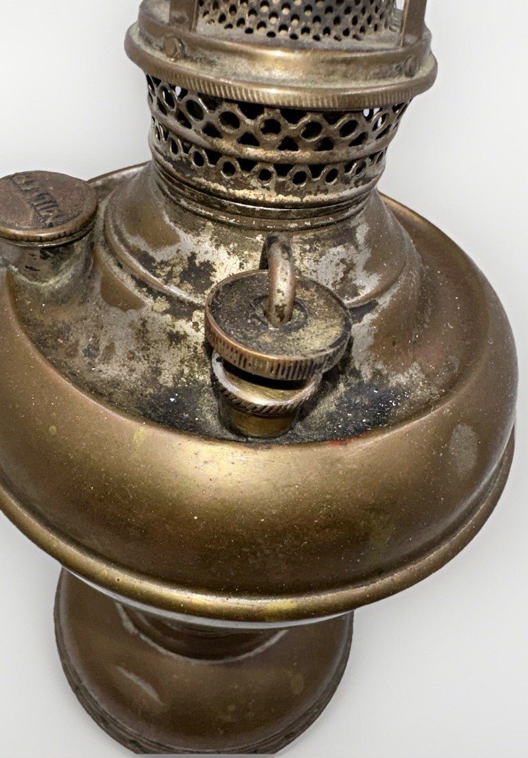 Antique Junior Brass E. Miller Kerosene Lamp w/ Working Burner, Wick and Riser - AntiquesEtceteraAntique Junior Brass E. Miller Kerosene Lamp w/ Working Burner, Wick and RiserEdward MillerAntiquesEtcetera