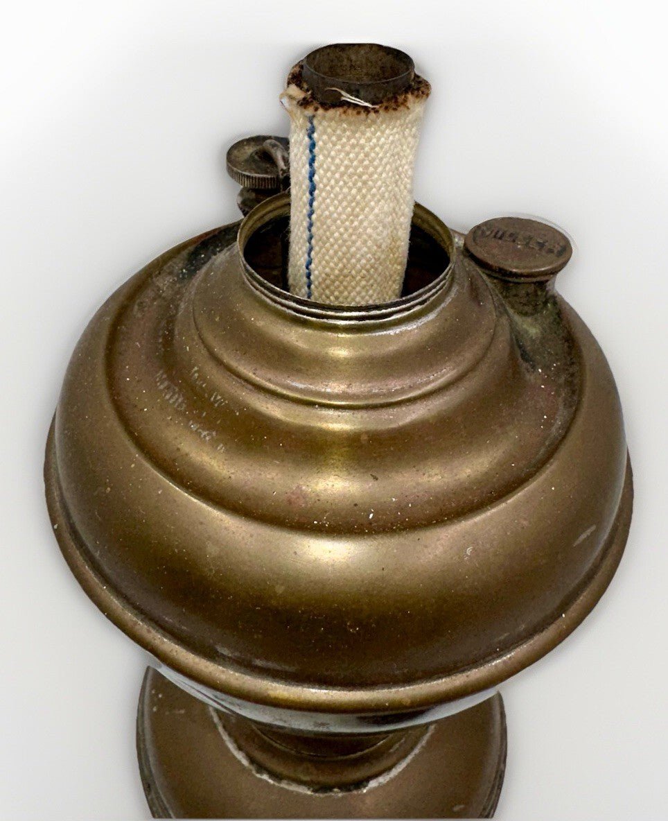 Antique Junior Brass E. Miller Kerosene Lamp w/ Working Burner, Wick and Riser - AntiquesEtceteraAntique Junior Brass E. Miller Kerosene Lamp w/ Working Burner, Wick and RiserEdward MillerAntiquesEtcetera