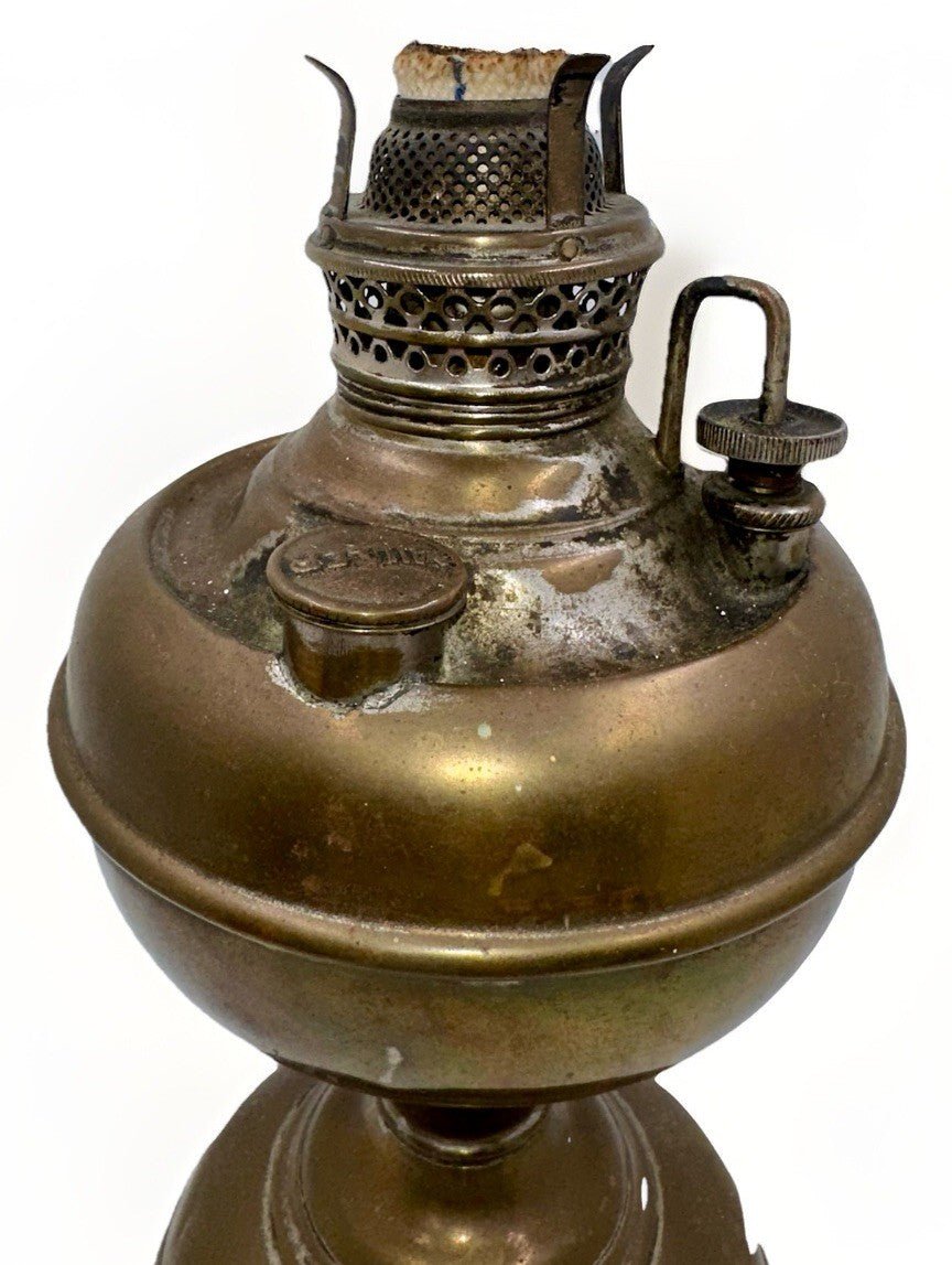 Antique Junior Brass E. Miller Kerosene Lamp w/ Working Burner, Wick and Riser - AntiquesEtceteraAntique Junior Brass E. Miller Kerosene Lamp w/ Working Burner, Wick and RiserEdward MillerAntiquesEtcetera