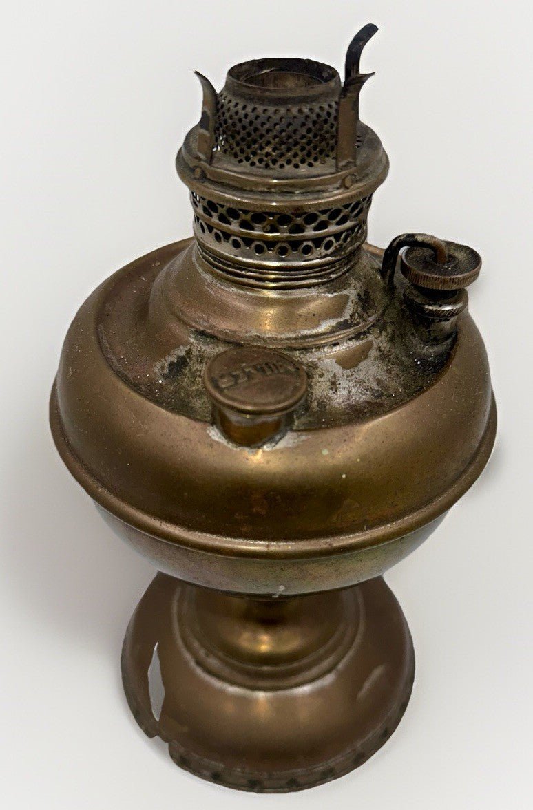 Antique Junior Brass E. Miller Kerosene Lamp w/ Working Burner, Wick and Riser - AntiquesEtceteraAntique Junior Brass E. Miller Kerosene Lamp w/ Working Burner, Wick and RiserEdward MillerAntiquesEtcetera