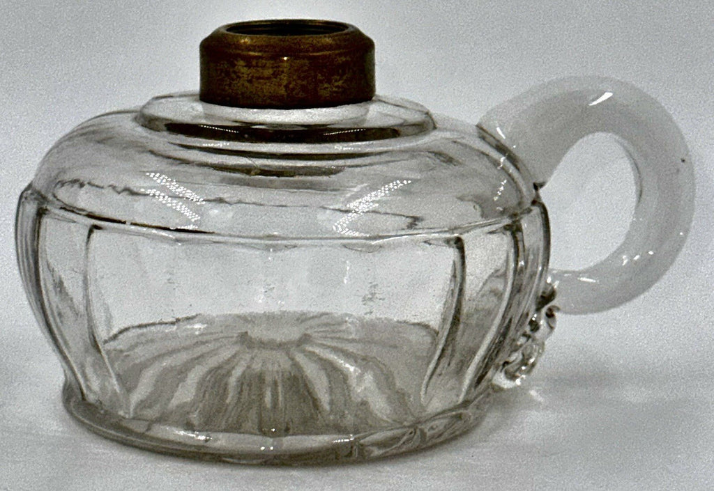 Antique Kerosene Oil Flat Hand Lamp 18 PANELS Rigoree Finger Loop Sunflower Base - AntiquesEtceteraAntique Kerosene Oil Flat Hand Lamp 18 PANELS Rigoree Finger Loop Sunflower BaseAntiqueAntiquesEtcetera