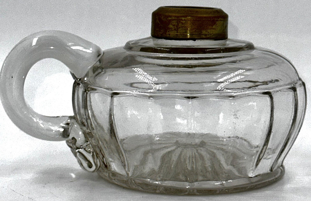 Antique Kerosene Oil Flat Hand Lamp 18 PANELS Rigoree Finger Loop Sunflower Base - AntiquesEtceteraAntique Kerosene Oil Flat Hand Lamp 18 PANELS Rigoree Finger Loop Sunflower BaseAntiqueAntiquesEtcetera