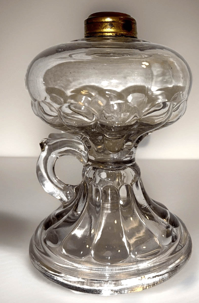 Antique Kerosene Oil Footed Hand Lamp Petal Loop Motif with No. 1 Brass Collar - AntiquesEtceteraAntique Kerosene Oil Footed Hand Lamp Petal Loop Motif with No. 1 Brass CollarAntiqueAntiquesEtcetera