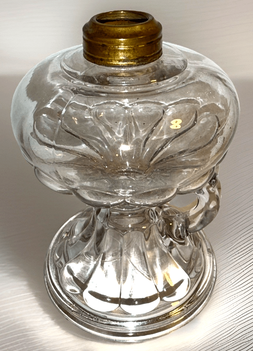 Antique Kerosene Oil Footed Hand Lamp Petal Loop Motif with No. 1 Brass Collar - AntiquesEtceteraAntique Kerosene Oil Footed Hand Lamp Petal Loop Motif with No. 1 Brass CollarAntiqueAntiquesEtcetera