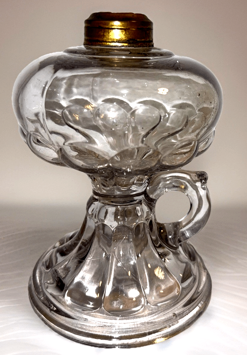 Antique Kerosene Oil Footed Hand Lamp Petal Loop Motif with No. 1 Brass Collar - AntiquesEtceteraAntique Kerosene Oil Footed Hand Lamp Petal Loop Motif with No. 1 Brass CollarAntiqueAntiquesEtcetera