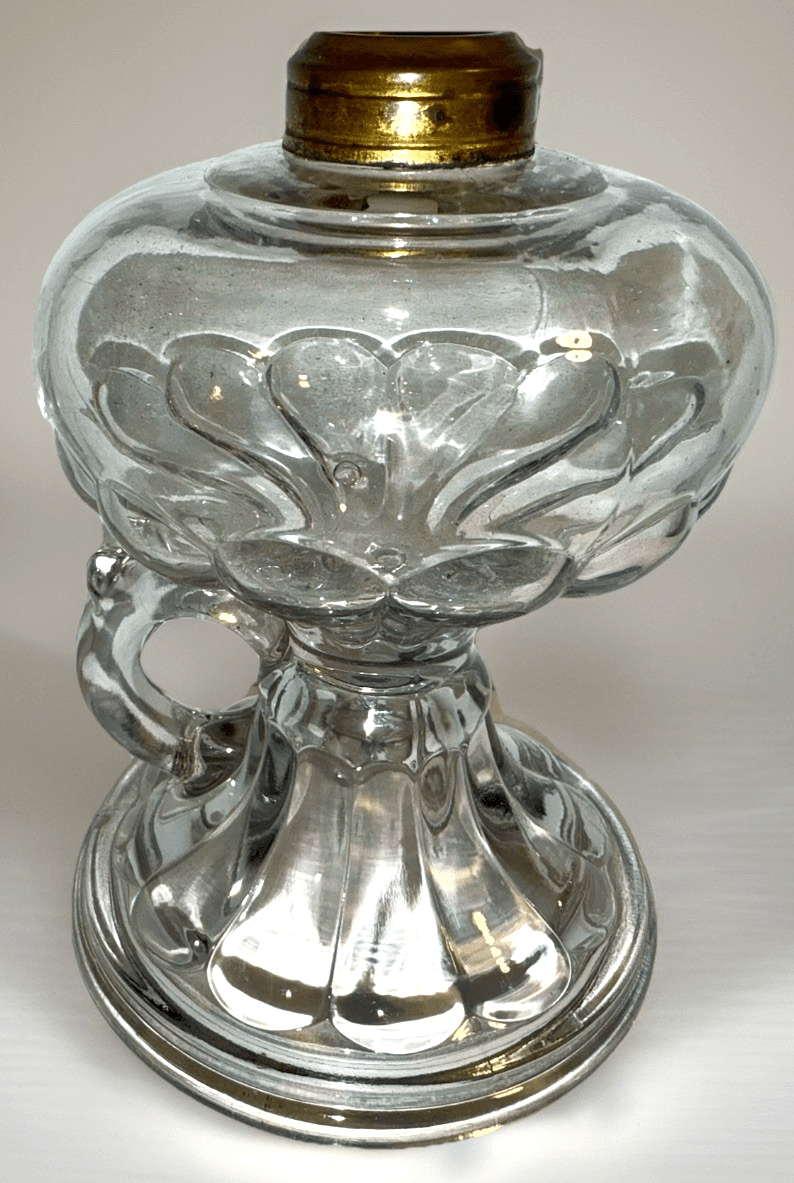 Antique Kerosene Oil Footed Hand Lamp Petal Loop Motif with No. 1 Brass Collar - AntiquesEtceteraAntique Kerosene Oil Footed Hand Lamp Petal Loop Motif with No. 1 Brass CollarAntiqueAntiquesEtcetera