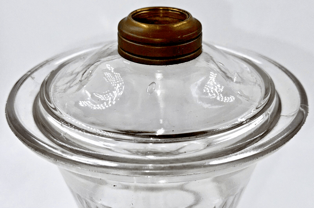 Antique Kerosene Oil Stand Lamp, Prism Band Under Glass in Font, Diamond Stem - AntiquesEtceteraAntique Kerosene Oil Stand Lamp, Prism Band Under Glass in Font, Diamond StemAntiqueAntiquesEtcetera