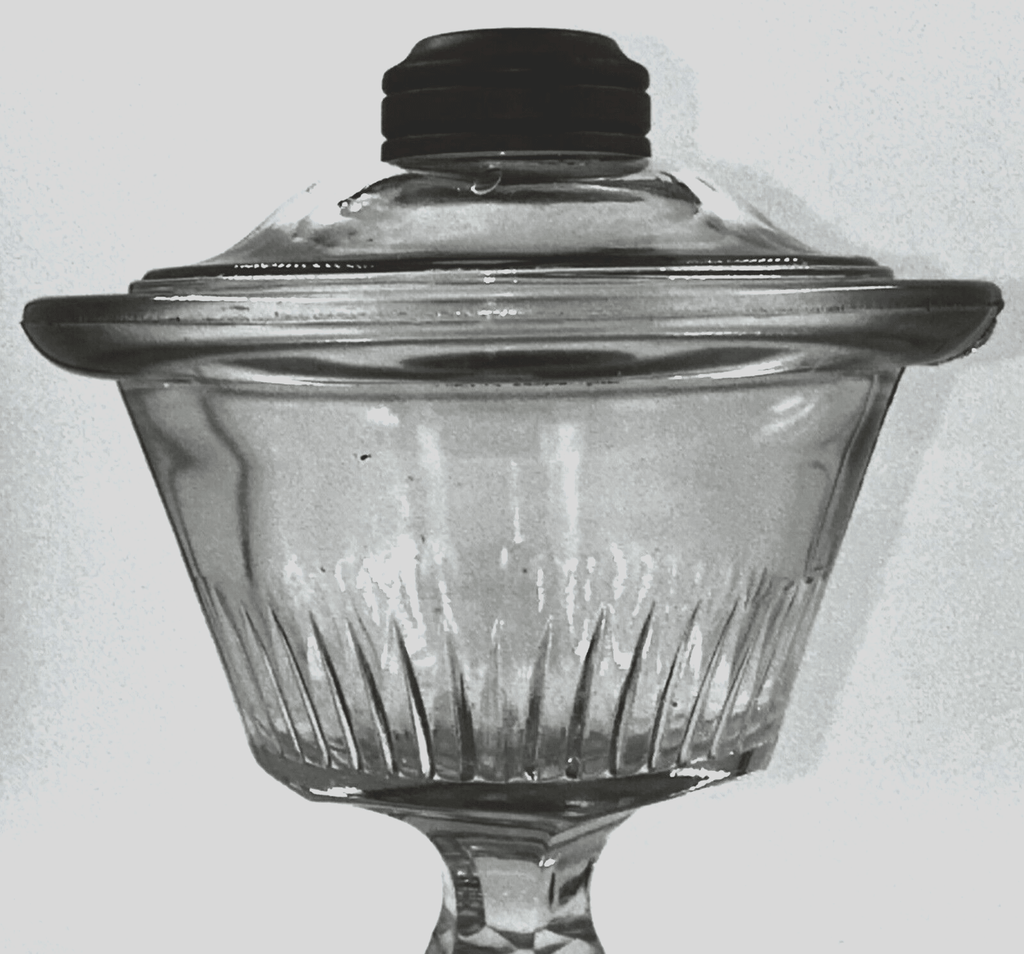 Antique Kerosene Oil Stand Lamp, Prism Band Under Glass in Font, Diamond Stem - AntiquesEtceteraAntique Kerosene Oil Stand Lamp, Prism Band Under Glass in Font, Diamond StemAntiqueAntiquesEtcetera