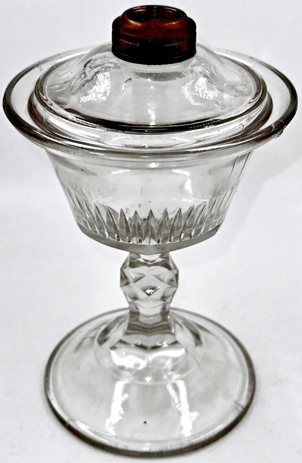 Antique Kerosene Oil Stand Lamp, Prism Band Under Glass in Font, Diamond Stem - AntiquesEtceteraAntique Kerosene Oil Stand Lamp, Prism Band Under Glass in Font, Diamond StemAntiqueAntiquesEtcetera