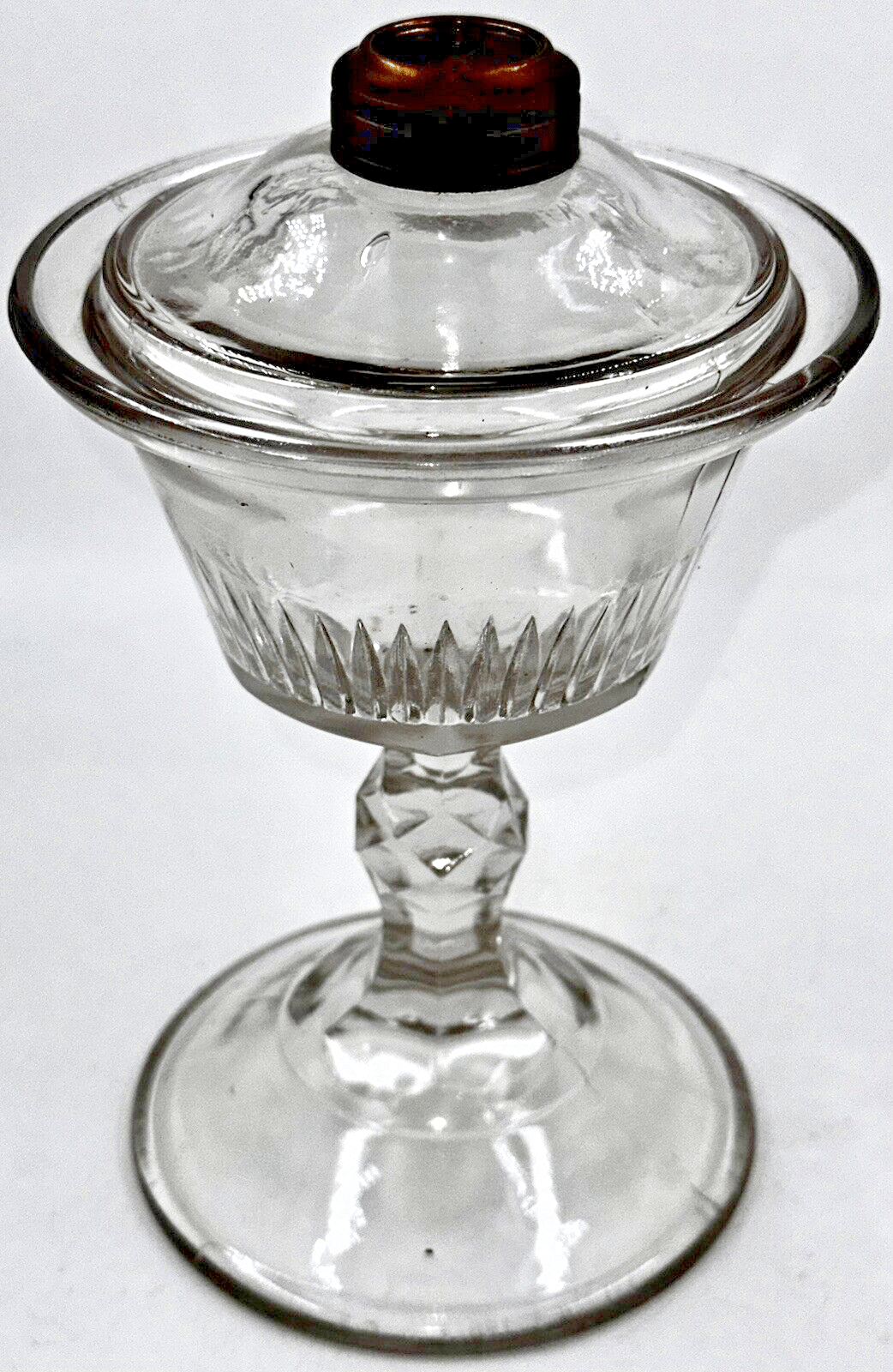 Antique Kerosene Oil Stand Lamp, Prism Band Under Glass in Font, Diamond Stem - AntiquesEtceteraAntique Kerosene Oil Stand Lamp, Prism Band Under Glass in Font, Diamond StemAntiqueAntiquesEtcetera