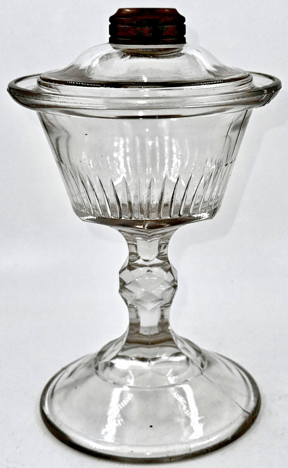 Antique Kerosene Oil Stand Lamp, Prism Band Under Glass in Font, Diamond Stem - AntiquesEtceteraAntique Kerosene Oil Stand Lamp, Prism Band Under Glass in Font, Diamond StemAntiqueAntiquesEtcetera