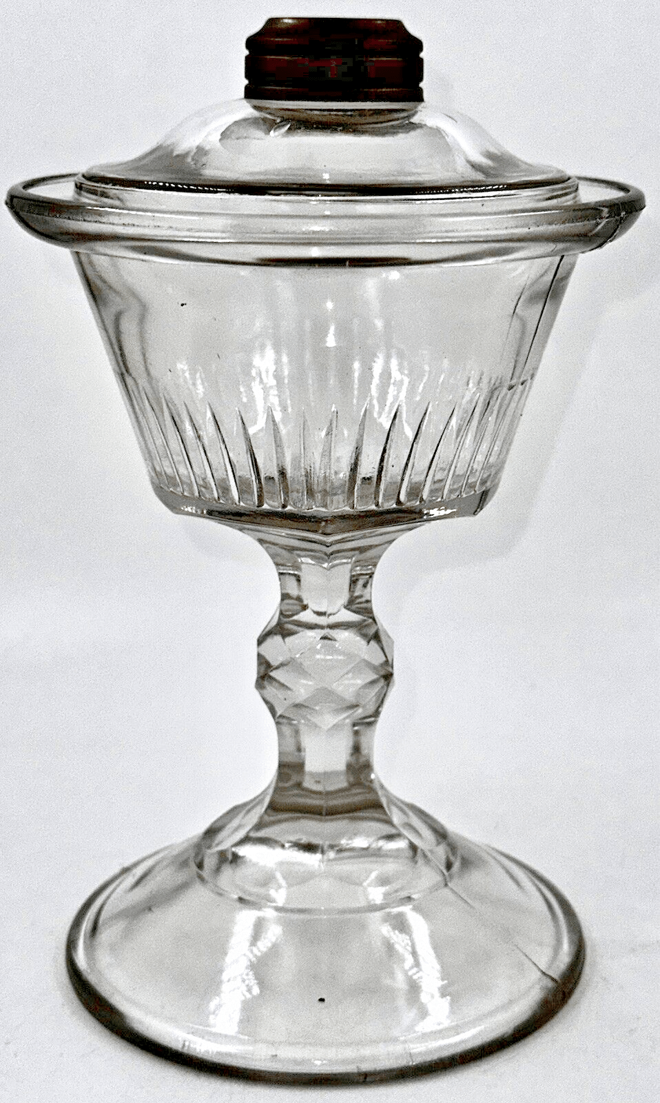 Antique Kerosene Oil Stand Lamp, Prism Band Under Glass in Font, Diamond Stem - AntiquesEtceteraAntique Kerosene Oil Stand Lamp, Prism Band Under Glass in Font, Diamond StemAntiqueAntiquesEtcetera