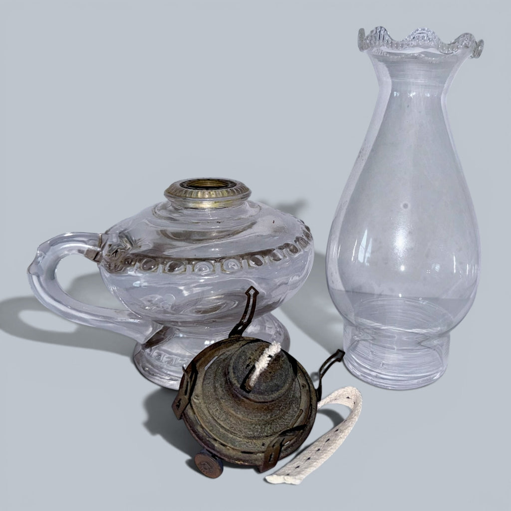 Antique Kerosene or Oil Bedside Footed Finger / Hand Lamp Complete w/ Chimney & Burner - AntiquesEtceteraAntique Kerosene or Oil Bedside Footed Finger / Hand Lamp Complete w/ Chimney & BurnerAntique Oil LampAntiquesEtceteraAntiquesEtcetera