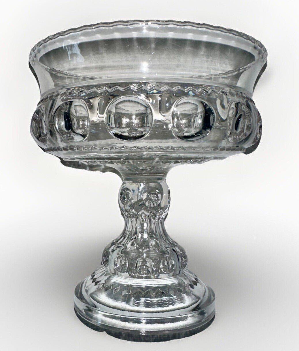 Antique Kings Crown Candy Dish Fruit Compote U.S. Glass Bullseye ZigZag Motif - AntiquesEtceteraAntique Kings Crown Candy Dish Fruit Compote U.S. Glass Bullseye ZigZag MotifU.S. GlassAntiquesEtcetera