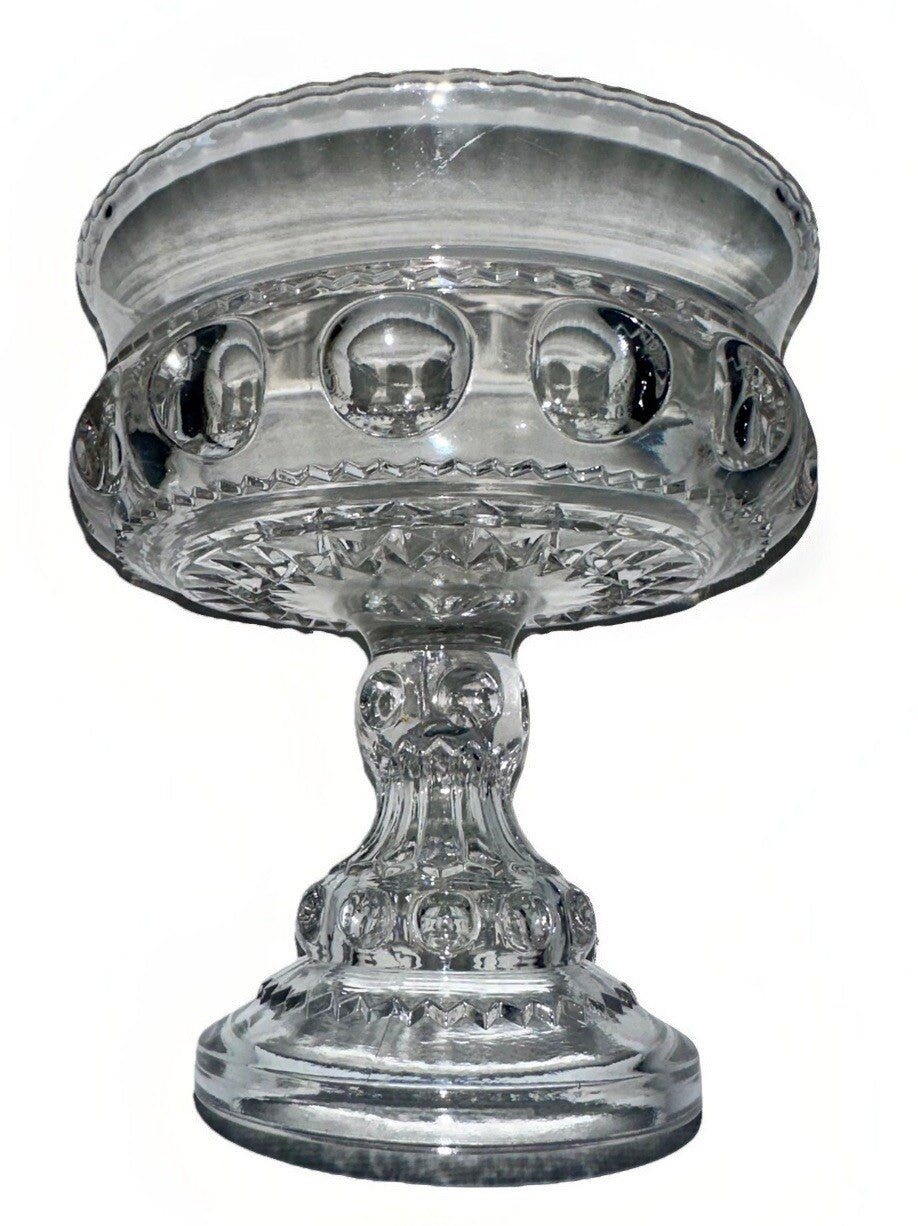 Antique Kings Crown Candy Dish Fruit Compote U.S. Glass Bullseye ZigZag Motif - AntiquesEtceteraAntique Kings Crown Candy Dish Fruit Compote U.S. Glass Bullseye ZigZag MotifU.S. GlassAntiquesEtcetera