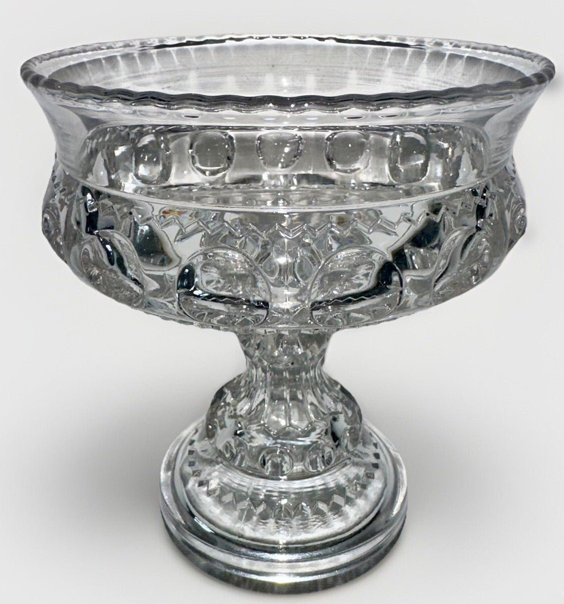 Antique Kings Crown Candy Dish Fruit Compote U.S. Glass Bullseye ZigZag Motif - AntiquesEtceteraAntique Kings Crown Candy Dish Fruit Compote U.S. Glass Bullseye ZigZag MotifU.S. GlassAntiquesEtcetera