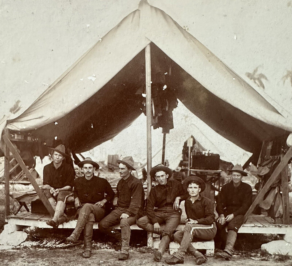 Antique Military Photograph Assorted Soldiers in Army Tent Palm Trees Background - AntiquesEtceteraAntique Military Photograph Assorted Soldiers in Army Tent Palm Trees BackgroundAntiquesEtceteraAntiquesEtcetera