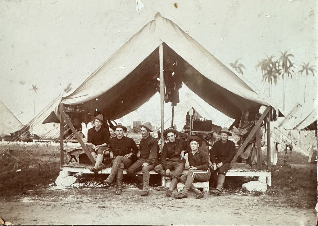 Antique Military Photograph Assorted Soldiers in Army Tent Palm Trees Background - AntiquesEtceteraAntique Military Photograph Assorted Soldiers in Army Tent Palm Trees BackgroundAntiquesEtceteraAntiquesEtcetera