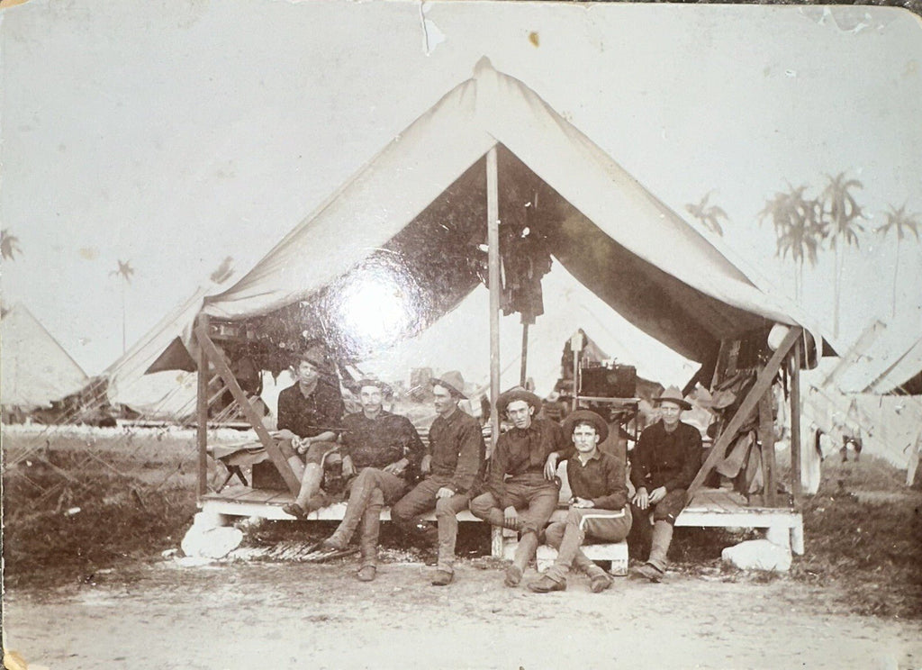 Antique Military Photograph Assorted Soldiers in Army Tent Palm Trees Background - AntiquesEtceteraAntique Military Photograph Assorted Soldiers in Army Tent Palm Trees BackgroundAntiquesEtceteraAntiquesEtcetera