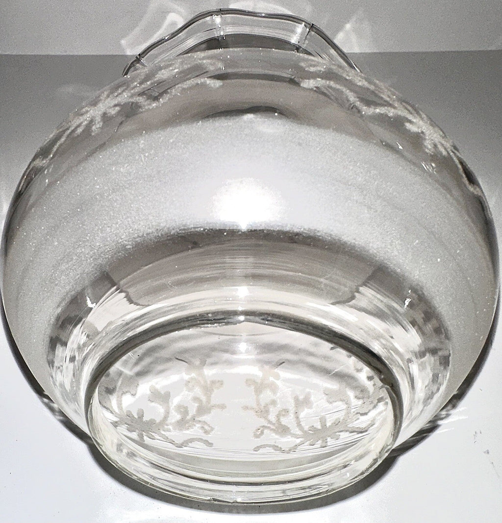 Antique Oil Kerosene Glass Oregon Lamp Shade Etched Glass Art Deco Wreath 3" Rim - AntiquesEtceteraAntique Oil Kerosene Glass Oregon Lamp Shade Etched Glass Art Deco Wreath 3" RimAntiqueAntiquesEtcetera