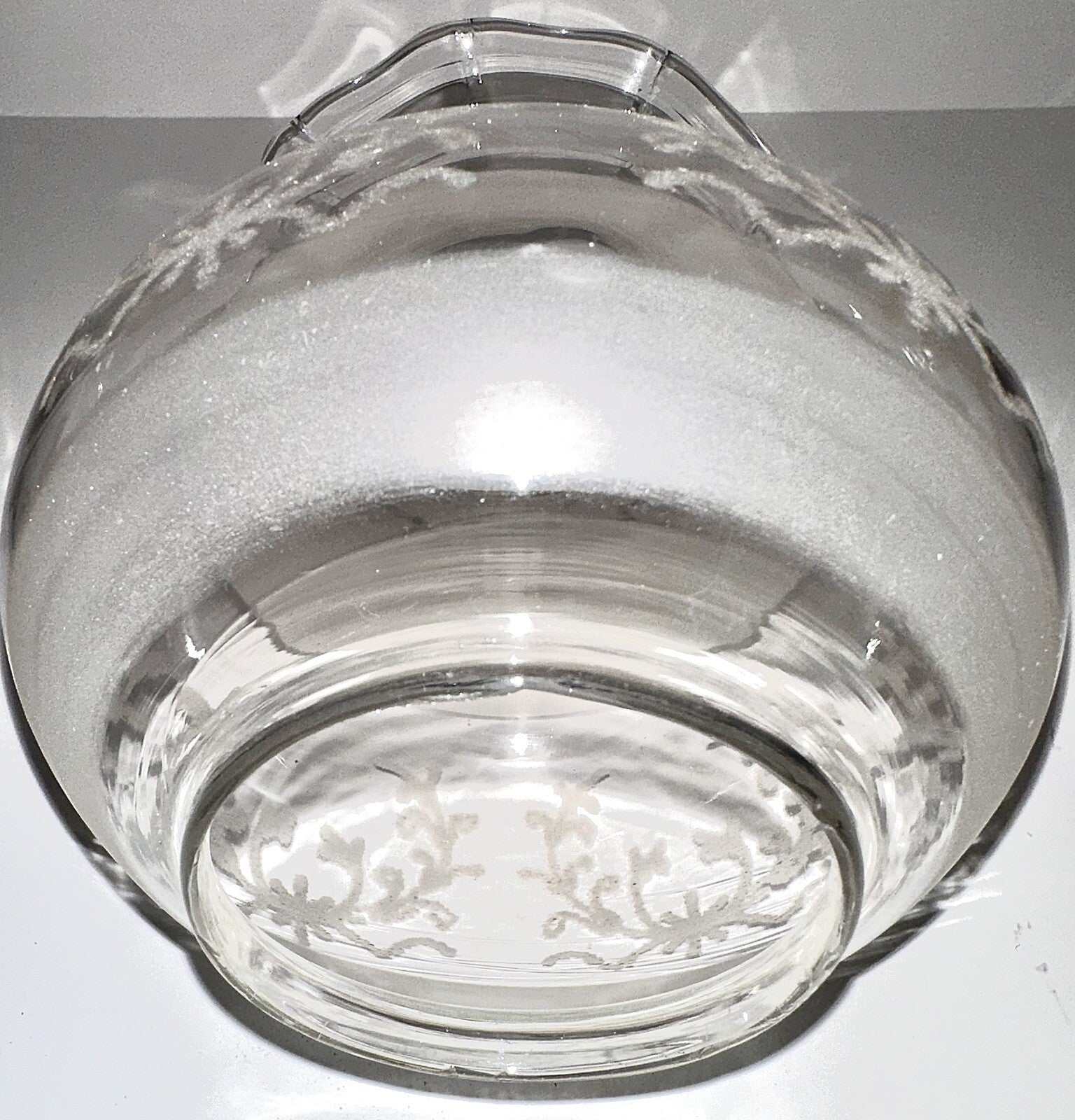 Antique Oil Kerosene Glass Oregon Lamp Shade Etched Glass Art Deco Wreath 3" Rim - AntiquesEtceteraAntique Oil Kerosene Glass Oregon Lamp Shade Etched Glass Art Deco Wreath 3" RimAntiqueAntiquesEtcetera