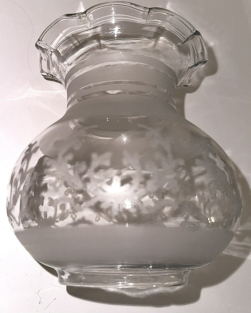 Antique Oil Kerosene Glass Oregon Lamp Shade Etched Glass Art Deco Wreath 3" Rim - AntiquesEtceteraAntique Oil Kerosene Glass Oregon Lamp Shade Etched Glass Art Deco Wreath 3" RimAntiqueAntiquesEtcetera
