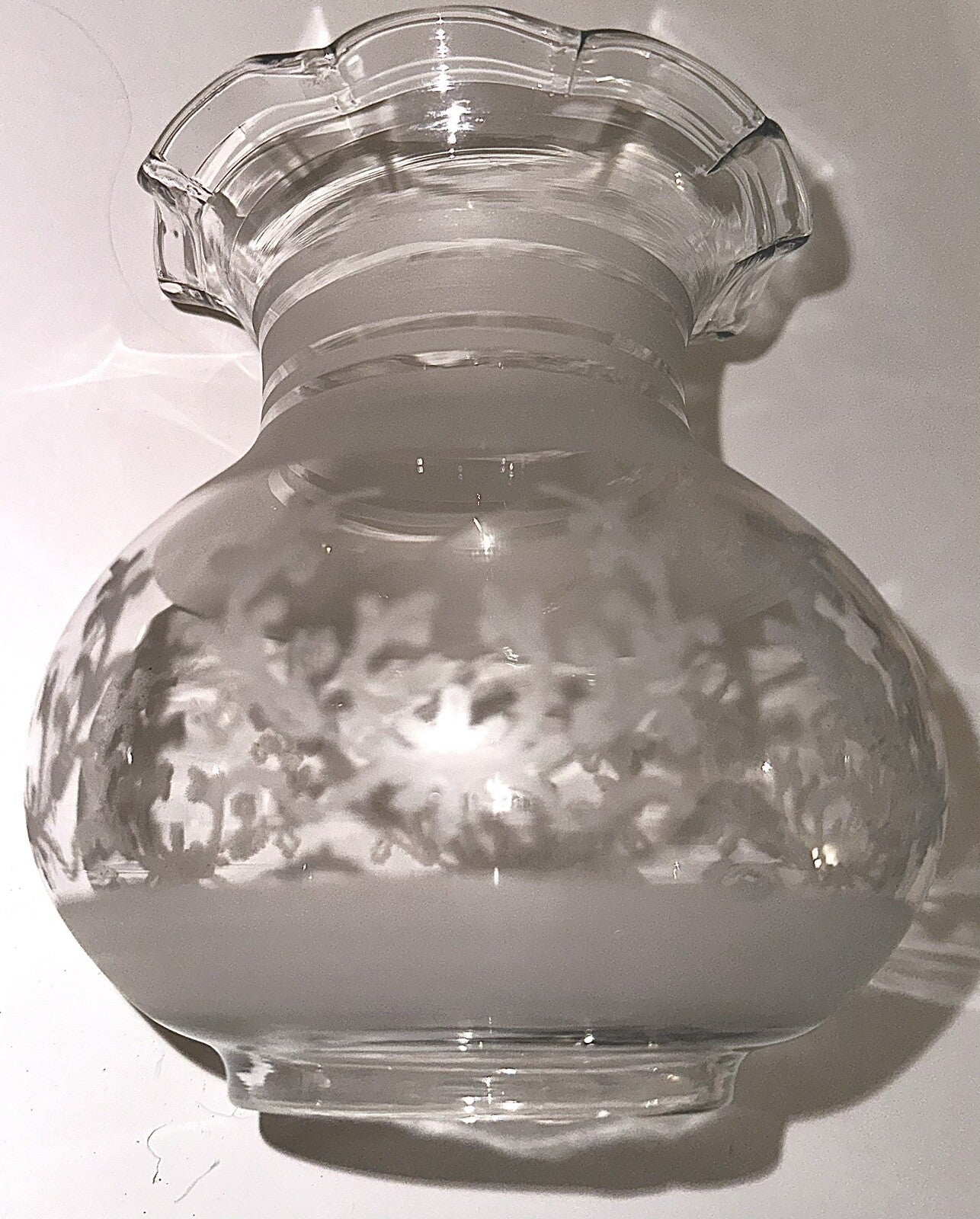 Antique Oil Kerosene Glass Oregon Lamp Shade Etched Glass Art Deco Wreath 3" Rim - AntiquesEtceteraAntique Oil Kerosene Glass Oregon Lamp Shade Etched Glass Art Deco Wreath 3" RimAntiqueAntiquesEtcetera