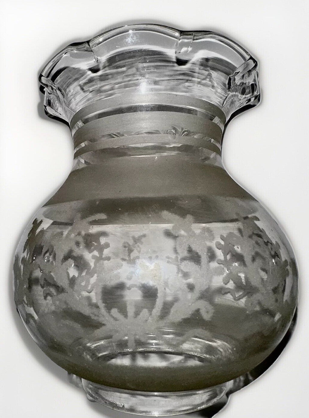 Antique Oil Kerosene Glass Oregon Lamp Shade w/ Acid Etched Art Deco Wreath - AntiquesEtceteraAntique Oil Kerosene Glass Oregon Lamp Shade w/ Acid Etched Art Deco WreathAntiqueAntiquesEtcetera
