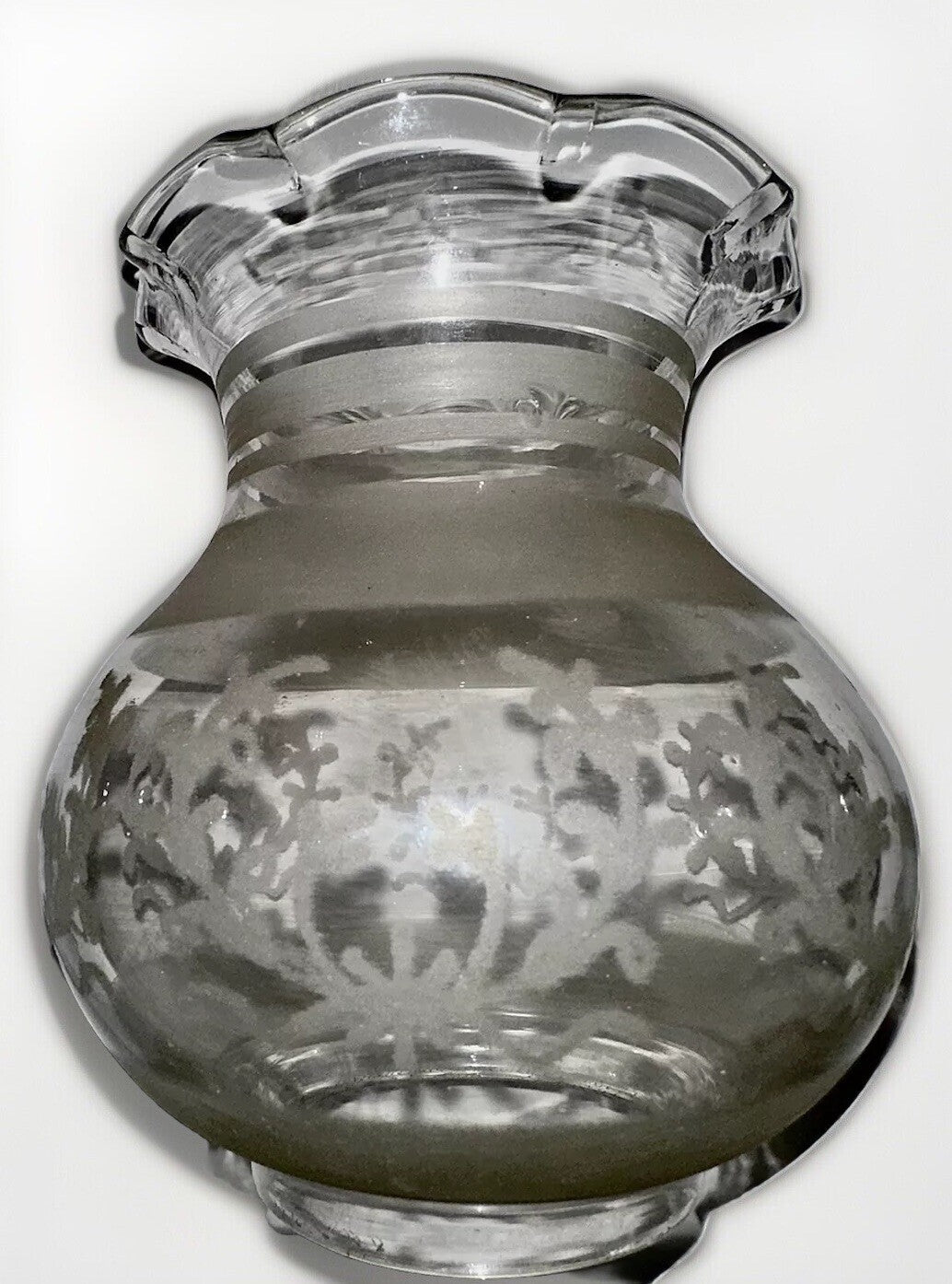 Antique Oil Kerosene Glass Oregon Lamp Shade w/ Acid Etched Art Deco Wreath - AntiquesEtceteraAntique Oil Kerosene Glass Oregon Lamp Shade w/ Acid Etched Art Deco WreathAntiqueAntiquesEtcetera