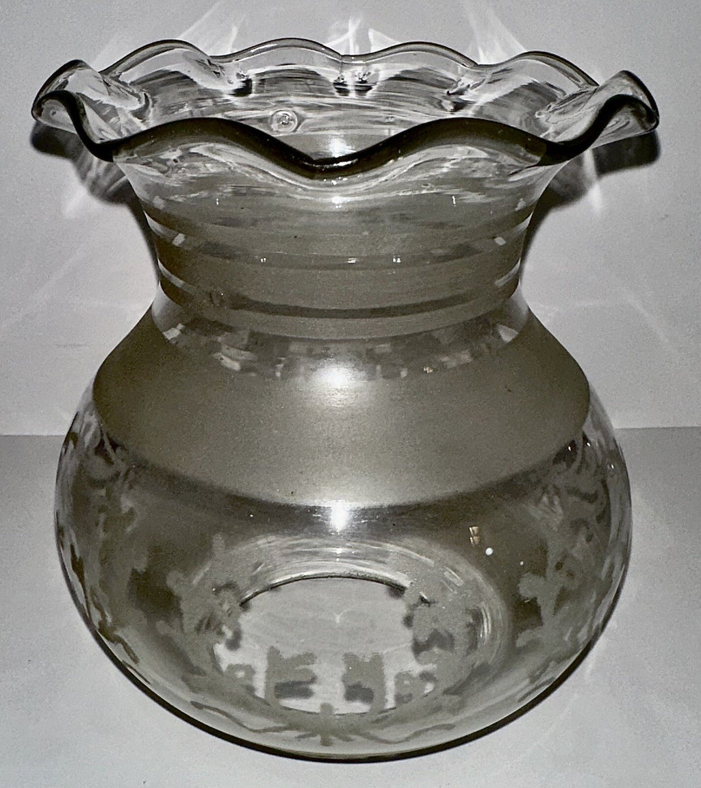 Antique Oil Kerosene Glass Oregon Lamp Shade w/ Acid Etched Art Deco Wreath - AntiquesEtceteraAntique Oil Kerosene Glass Oregon Lamp Shade w/ Acid Etched Art Deco WreathAntiqueAntiquesEtcetera