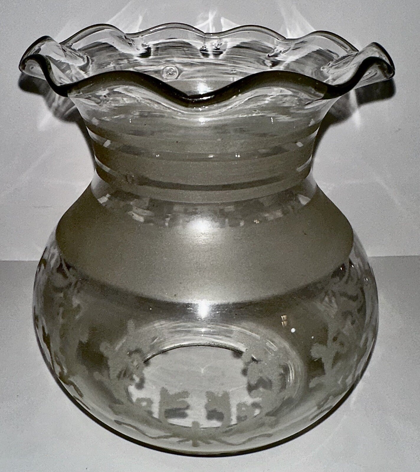 Antique Oil Kerosene Glass Oregon Lamp Shade w/ Acid Etched Art Deco Wreath - AntiquesEtceteraAntique Oil Kerosene Glass Oregon Lamp Shade w/ Acid Etched Art Deco WreathAntiqueAntiquesEtcetera