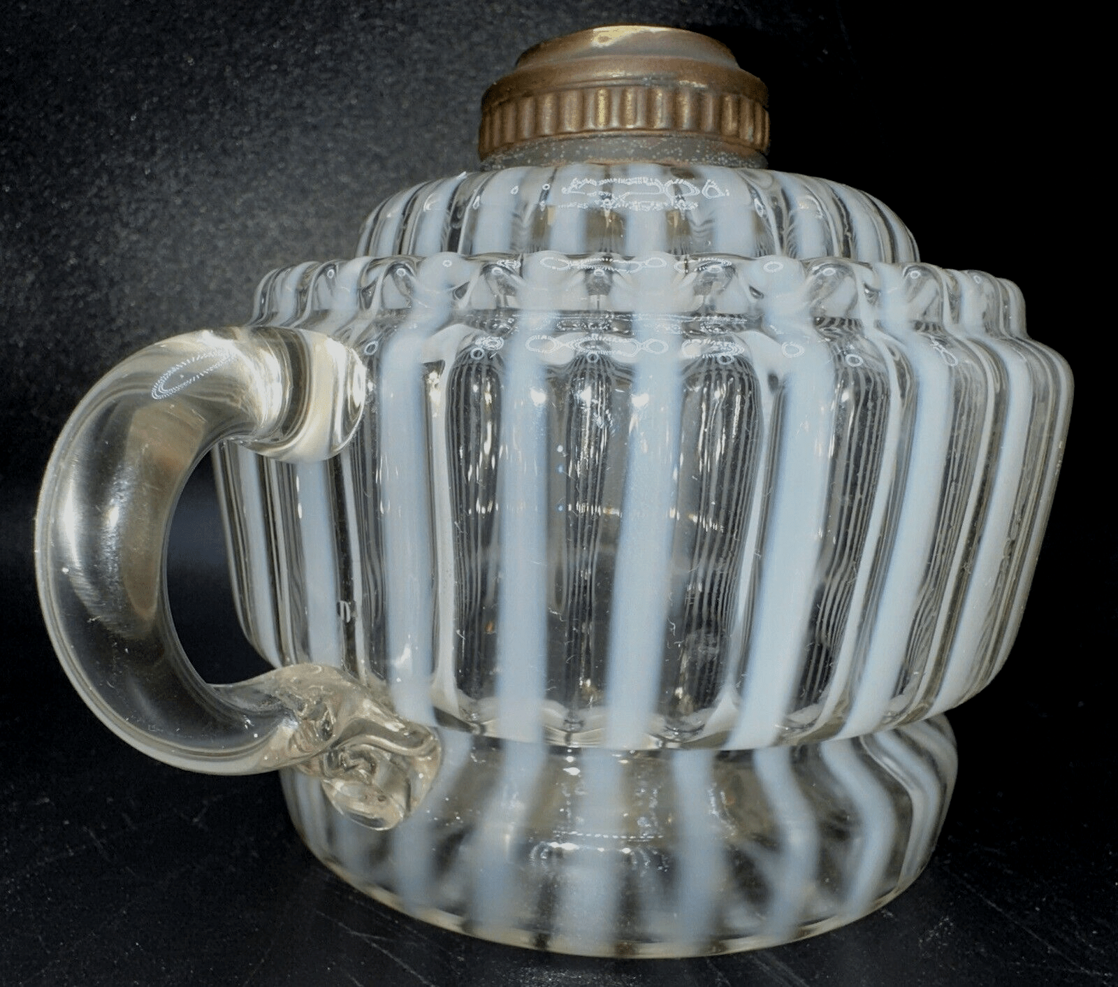 Antique Optic Opalescent White Stripe Flat Hand Finger Kerosene or Oil Lamp - AntiquesEtceteraAntique Optic Opalescent White Stripe Flat Hand Finger Kerosene or Oil LampAntique LightingAntiquesEtceteraAntiquesEtcetera
