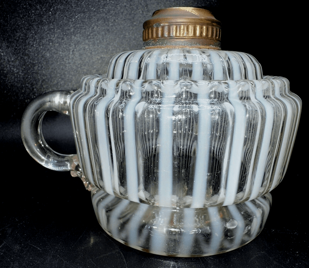 Antique Optic Opalescent White Stripe Flat Hand Finger Kerosene or Oil Lamp - AntiquesEtceteraAntique Optic Opalescent White Stripe Flat Hand Finger Kerosene or Oil LampAntique LightingAntiquesEtceteraAntiquesEtcetera