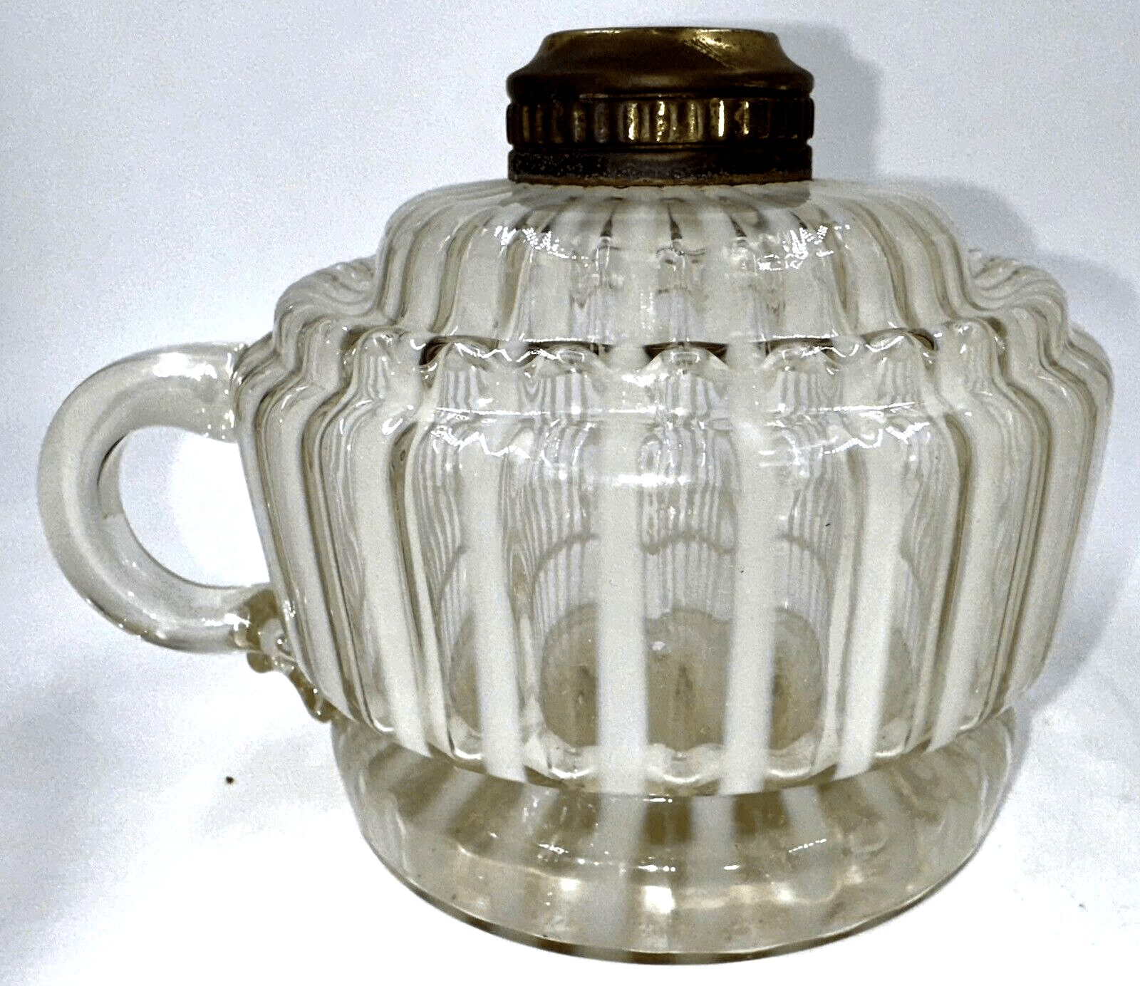 Antique Optic Opalescent White Stripe Flat Hand Finger Kerosene or Oil Lamp - AntiquesEtceteraAntique Optic Opalescent White Stripe Flat Hand Finger Kerosene or Oil LampAntique LightingAntiquesEtceteraAntiquesEtcetera