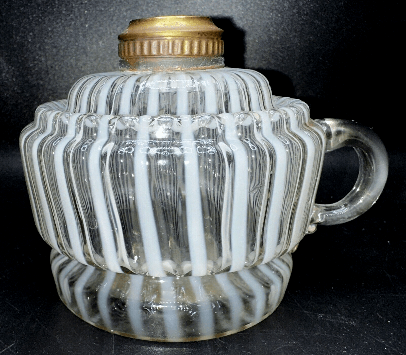 Antique Optic Opalescent White Stripe Flat Hand Finger Kerosene or Oil Lamp - AntiquesEtceteraAntique Optic Opalescent White Stripe Flat Hand Finger Kerosene or Oil LampAntique LightingAntiquesEtceteraAntiquesEtcetera