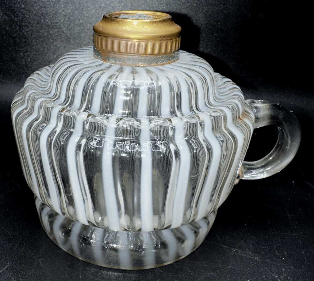 Antique Optic Opalescent White Stripe Flat Hand Finger Kerosene or Oil Lamp - AntiquesEtceteraAntique Optic Opalescent White Stripe Flat Hand Finger Kerosene or Oil LampAntique LightingAntiquesEtceteraAntiquesEtcetera