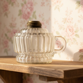 Antique Optic Opalescent White Stripe Flat Hand Finger Kerosene or Oil LampAntiquesEtcetera