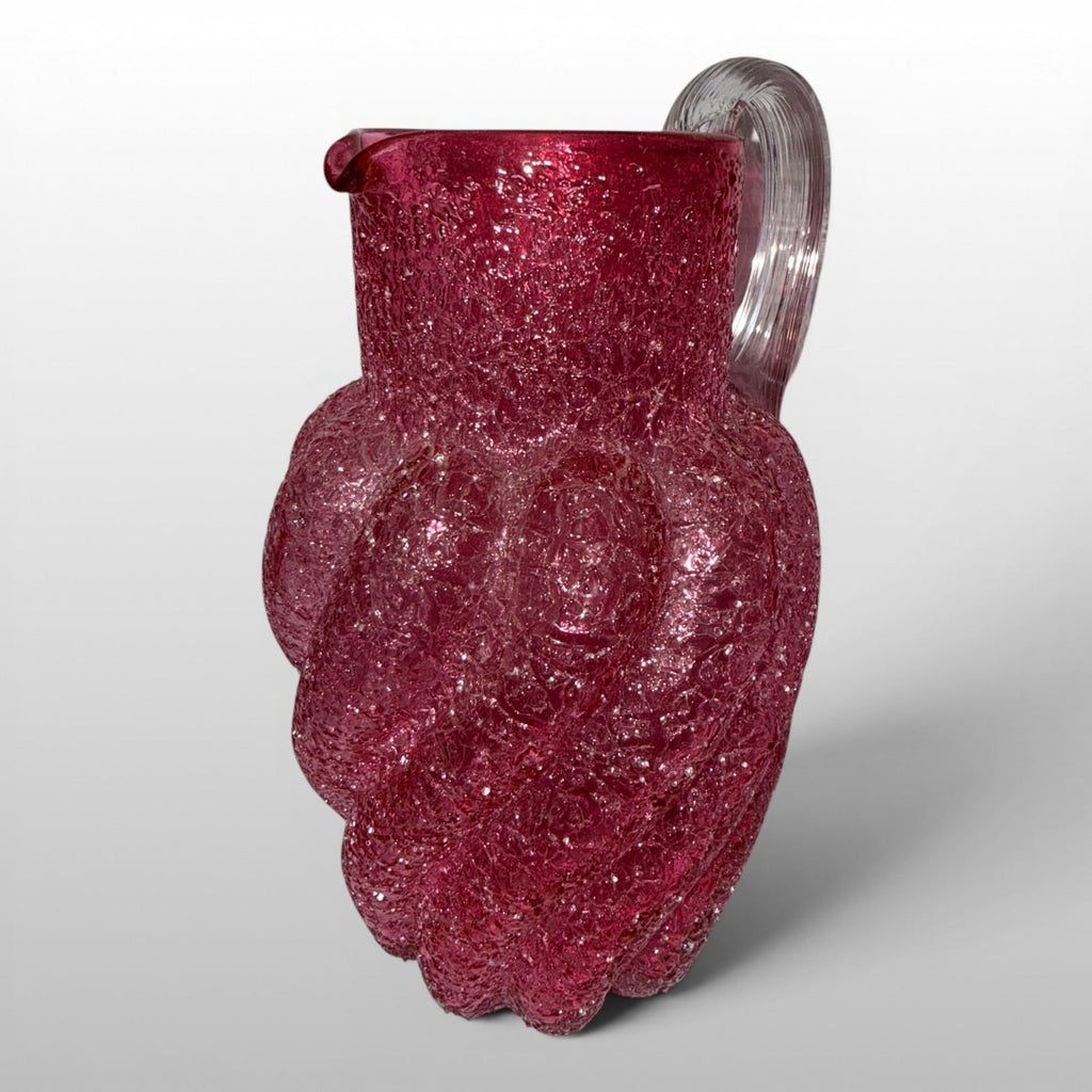 Antique Overshot Glass Pitcher, Swirl Molded with Applied Arched Reeded HandleAntiquesEtcetera