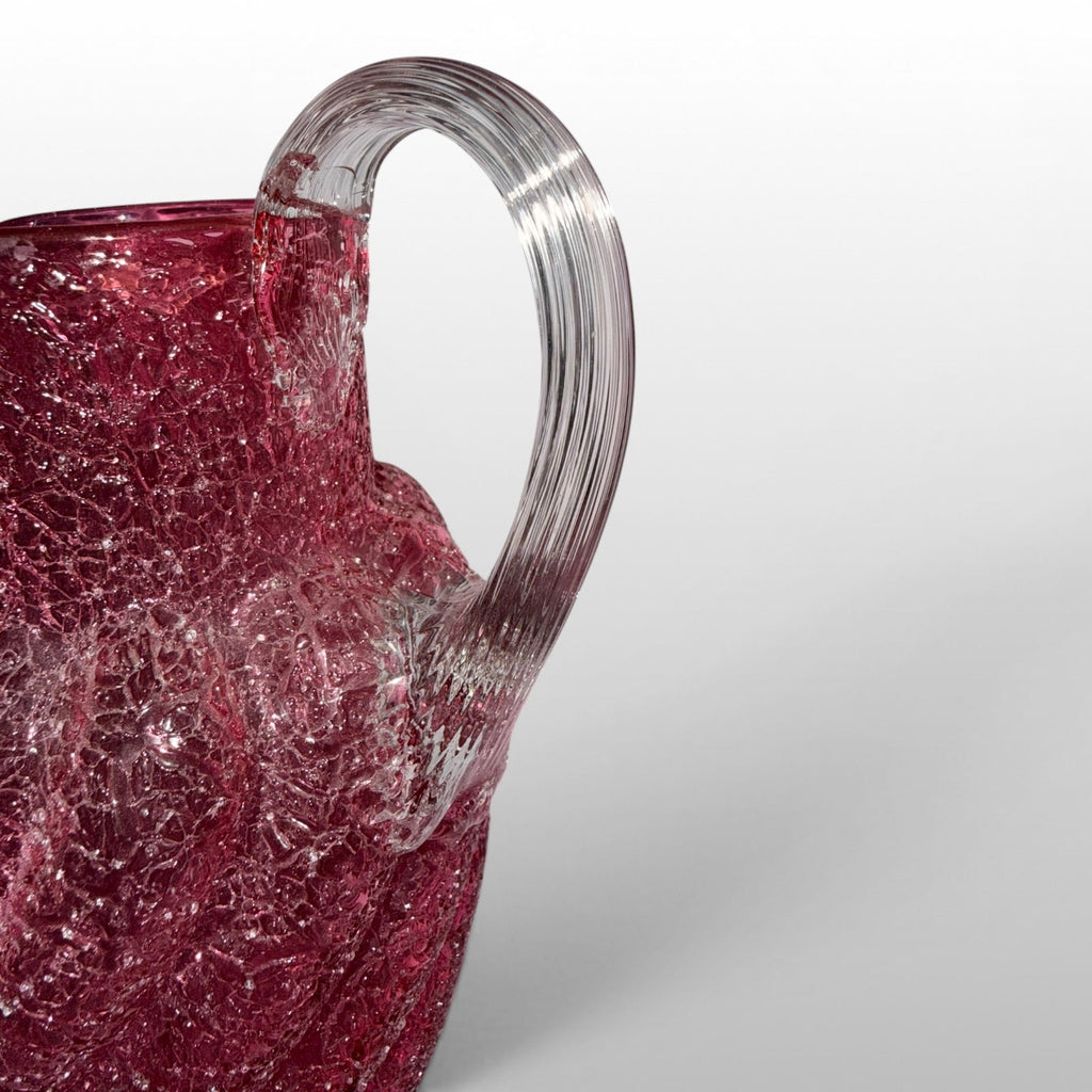 Antique Overshot Glass Pitcher, Swirl Molded with Applied Arched Reeded HandleAntiquesEtcetera