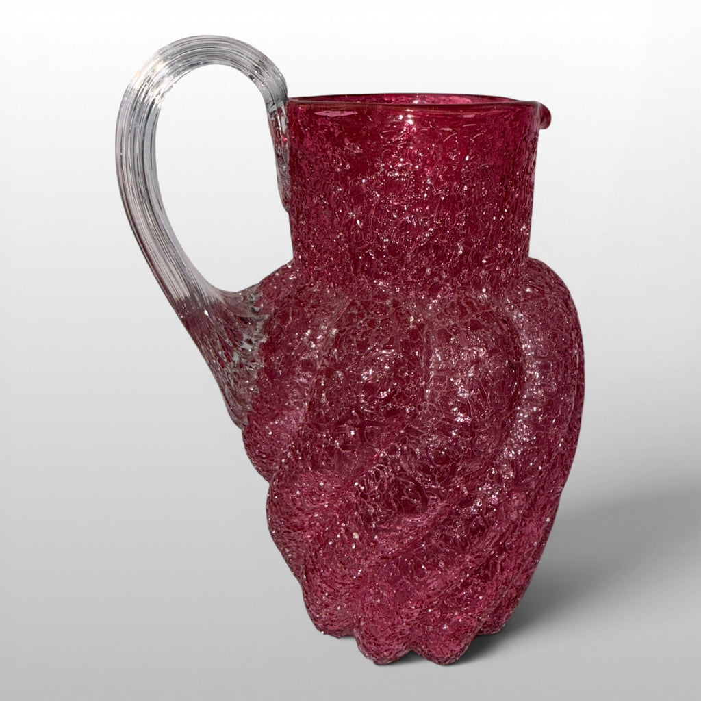 Antique Overshot Glass Pitcher, Swirl Molded with Applied Arched Reeded HandleAntiquesEtcetera