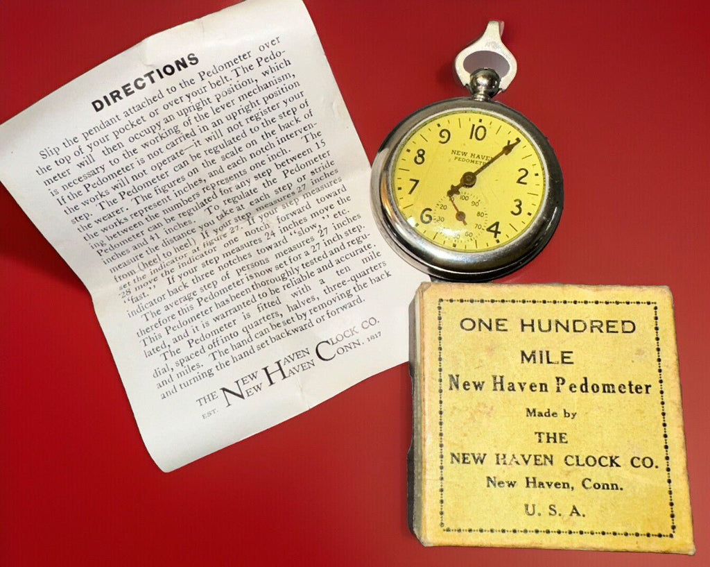 Antique Pedometer Original Box New Haven Clock Co Pocket Style w/ Instructions - AntiquesEtceteraAntique Pedometer Original Box New Haven Clock Co Pocket Style w/ InstructionsAntiquesEtceteraAntiquesEtcetera