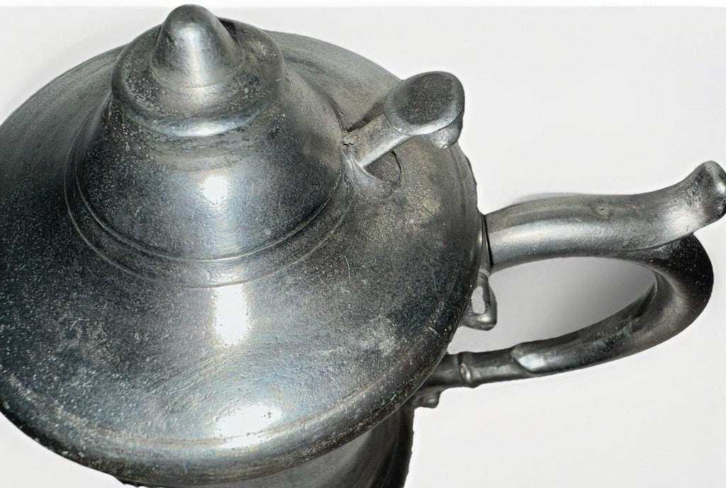 Antique Pewter Syrup Pitcher w/ Hinged Lid, Queen Anne Handle, Thumb Knob Lift - AntiquesEtceteraAntique Pewter Syrup Pitcher w/ Hinged Lid, Queen Anne Handle, Thumb Knob LiftAntique PewterAntiquesEtceteraAntiquesEtcetera