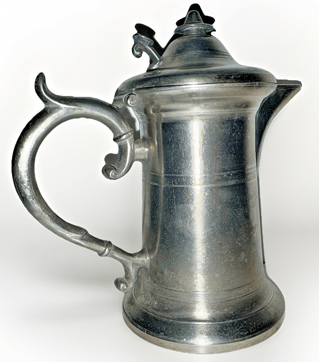 Antique Pewter Syrup Pitcher w/ Hinged Lid, Queen Anne Handle, Thumb Knob Lift - AntiquesEtceteraAntique Pewter Syrup Pitcher w/ Hinged Lid, Queen Anne Handle, Thumb Knob LiftAntique PewterAntiquesEtceteraAntiquesEtcetera