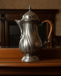Antique Pewter Teapot Basketweave Handle Diagonal Swirl Hinged Lid Art NouveauAntiquesEtcetera