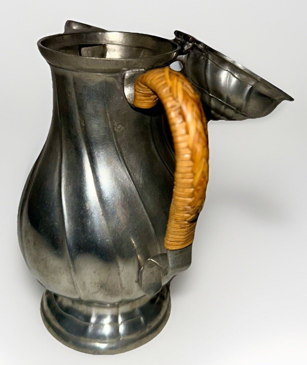 Antique Pewter Teapot Basketweave Handle Diagonal Swirl Hinged Lid Art Nouveau - AntiquesEtceteraAntique Pewter Teapot Basketweave Handle Diagonal Swirl Hinged Lid Art NouveauUnbrandedAntiquesEtcetera