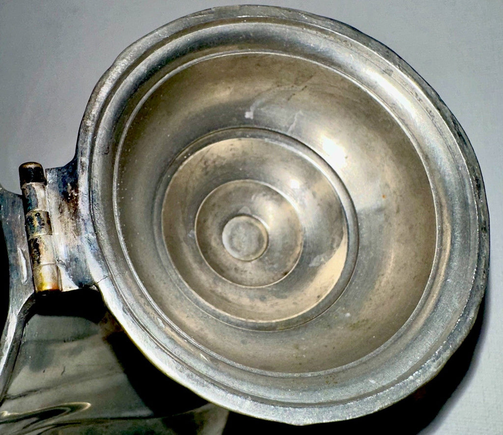 Antique Pewter Teapot Basketweave Handle Diagonal Swirl Hinged Lid Art Nouveau - AntiquesEtceteraAntique Pewter Teapot Basketweave Handle Diagonal Swirl Hinged Lid Art NouveauUnbrandedAntiquesEtcetera