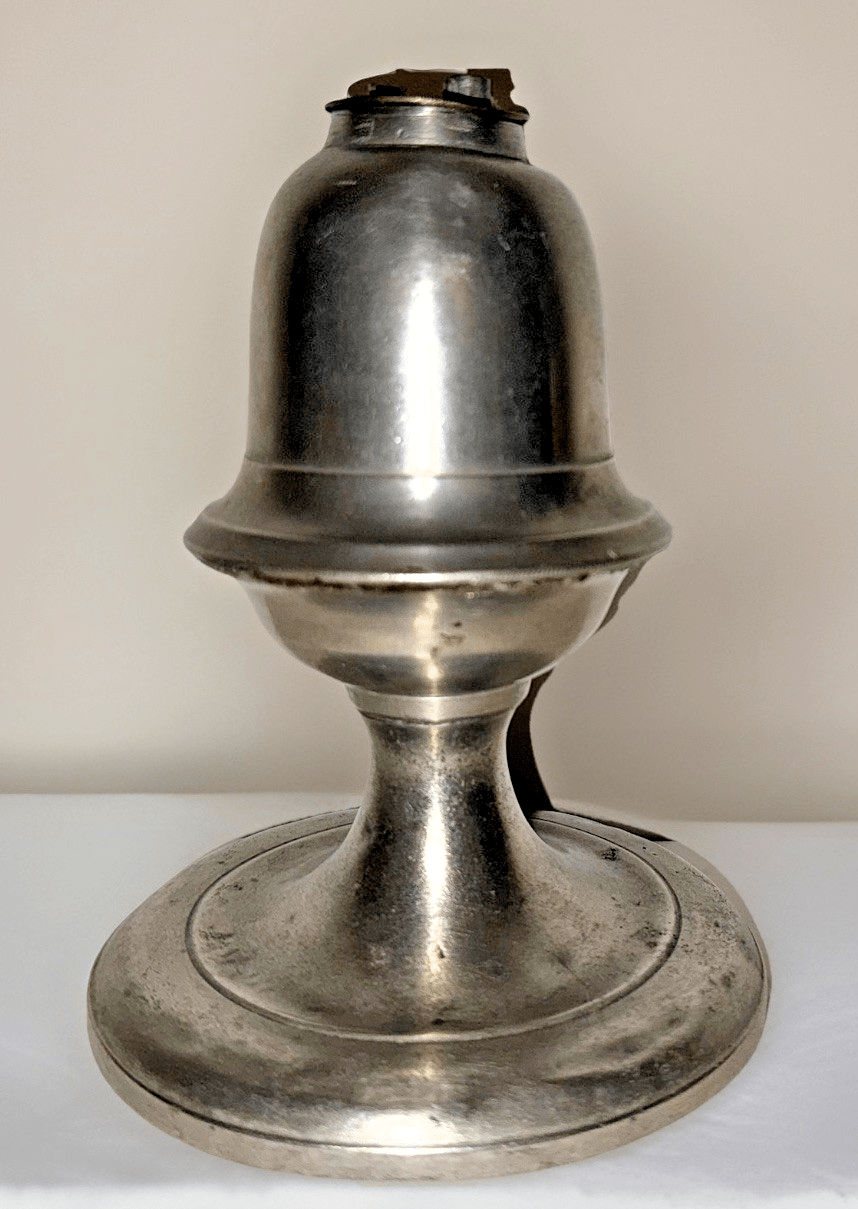 Antique Pewter Whale Oil Lamp w/ Double Tube Burner 1800s 6 1/8" w/ Wide Base - AntiquesEtceteraAntique Pewter Whale Oil Lamp w/ Double Tube Burner 1800s 6 1/8" w/ Wide BaseAntiqueAntiquesEtcetera